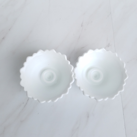 Vintage White Milk Glass Cup Candle Holders Set of 2 Leaf Design - Picture 4 of 10